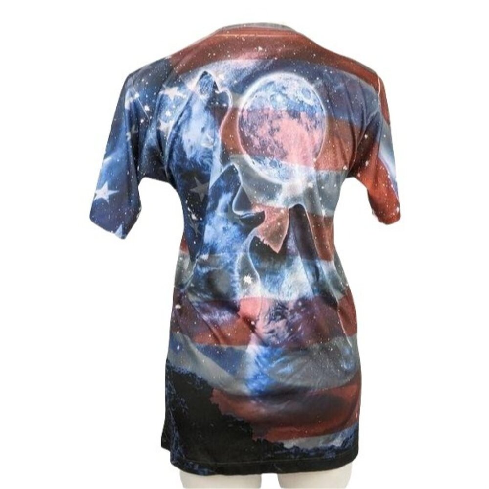 Spirit of America flag three wolf moon sublimation print dry fit t-shirt small - Picture 6 of 7